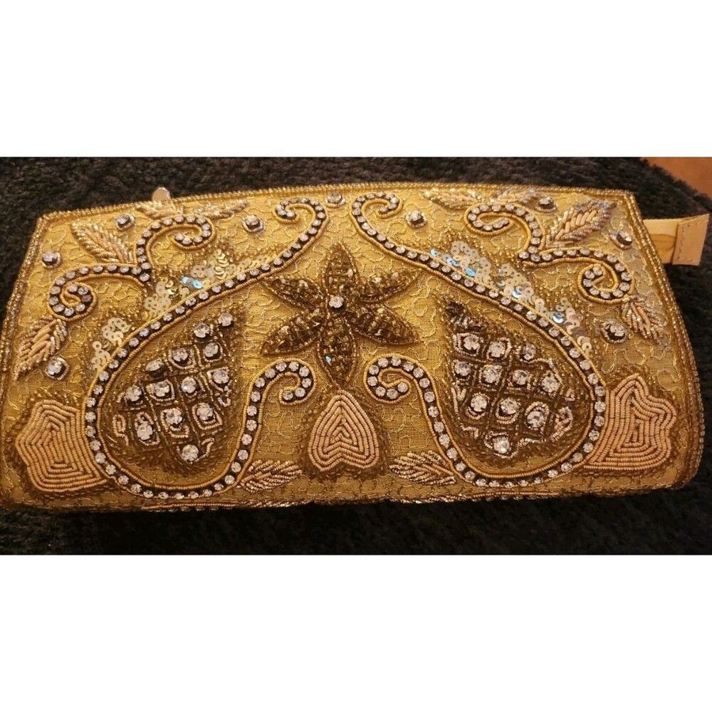 Embroidered wristlet clutch for parties, weddings, or evening out